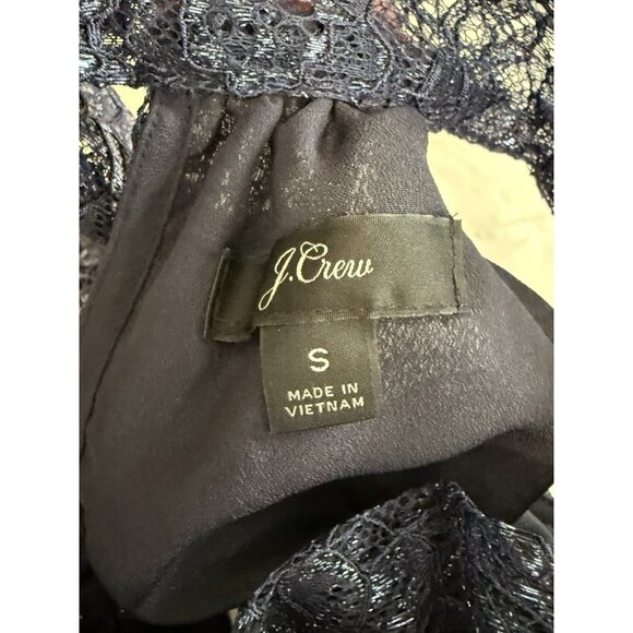 J Crew Womens Tie Neck in Metallic Lance Top~Size M~Midnight Blue Blouse L15 16 - Picture 8 of 10